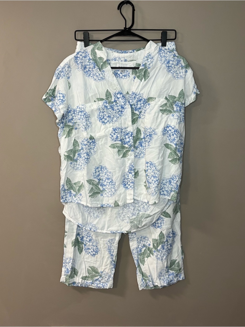 Piyama White & Blue Hydrangea Short-Sleeve Pajama Set